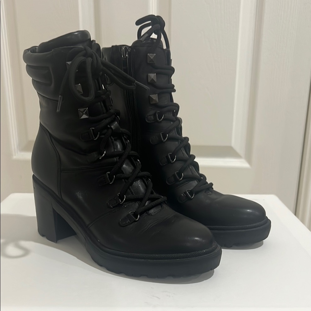 Marc Fisher Black Lace-Up Leather Boots